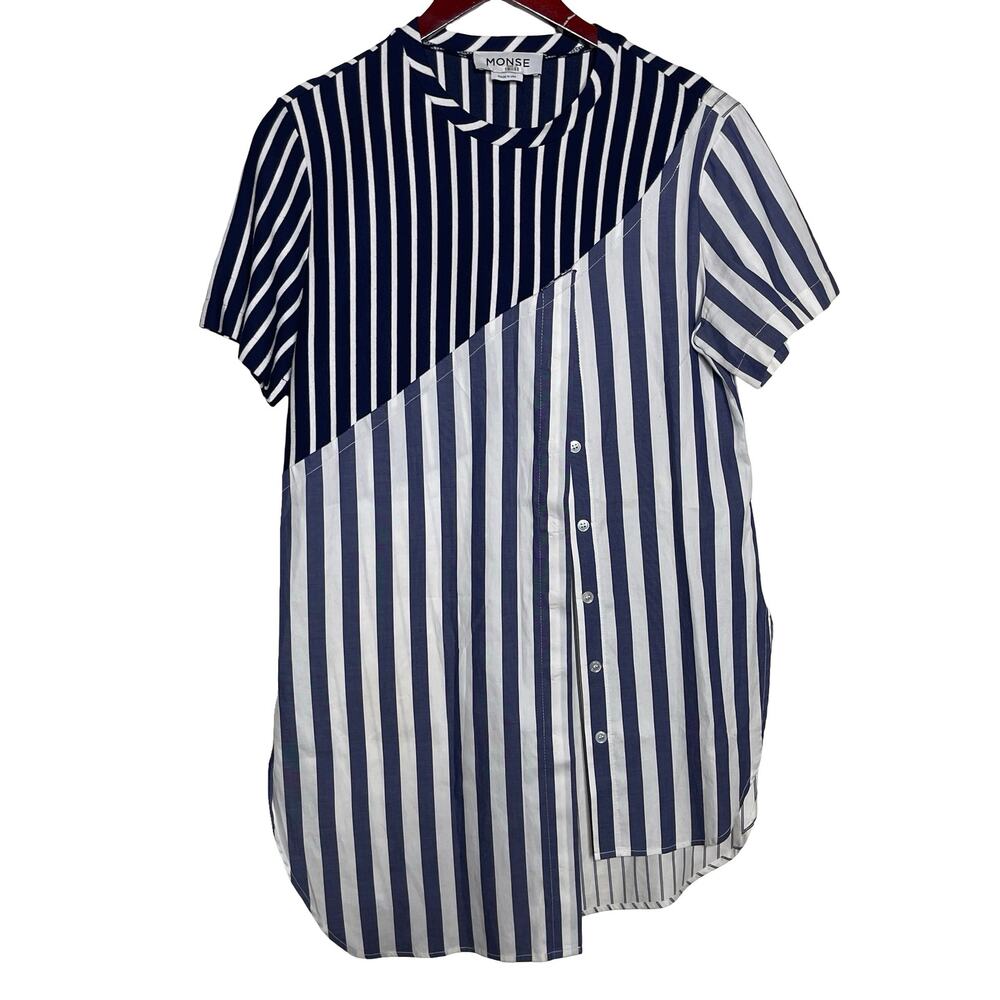 Monse navy blue and white striped asymmetrical shirt sz S